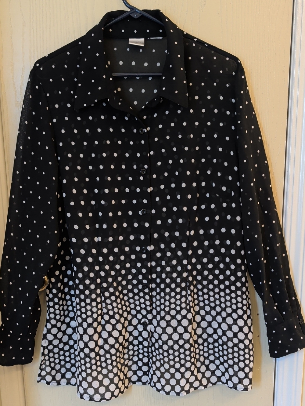 Emma James Woman Polka Dot Ombre Button Down Sheer Blouse Size 2XL Black/White